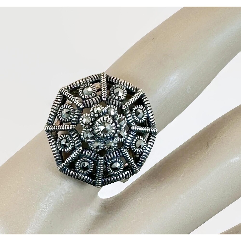 Vintage Marcasite Ring Sterling Silver: Unique Art Deco Style Size 6 1/2
